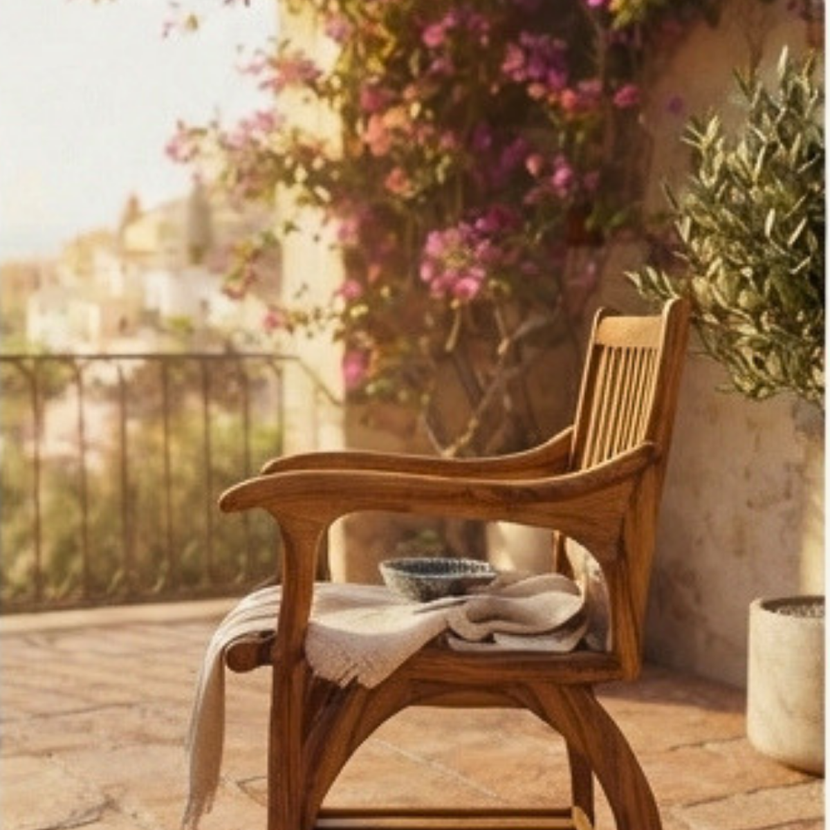 Aegean Teak 3-Piece Patio Bistro Set with Curved Slat Chairs and Glass-Top Side Table by WAHABIBI – alternate view 3