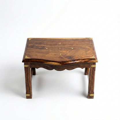 Decent Nesting Tables Solid Sheesham Wood Brass Inlay 4-Piece Set
