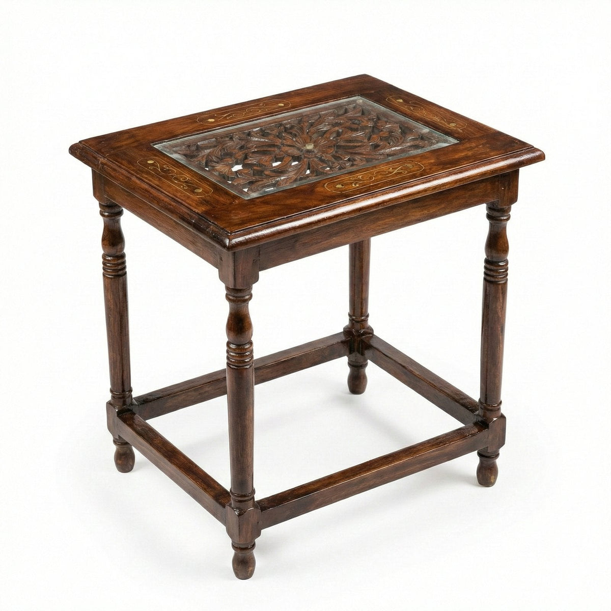 Mughal Nesting Coffee Tables Brass Inlay Solid Sheesham Wood 3 Pieces