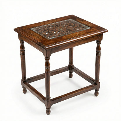 Mughal Nesting Coffee Tables Brass Inlay Solid Sheesham Wood 3 Pieces