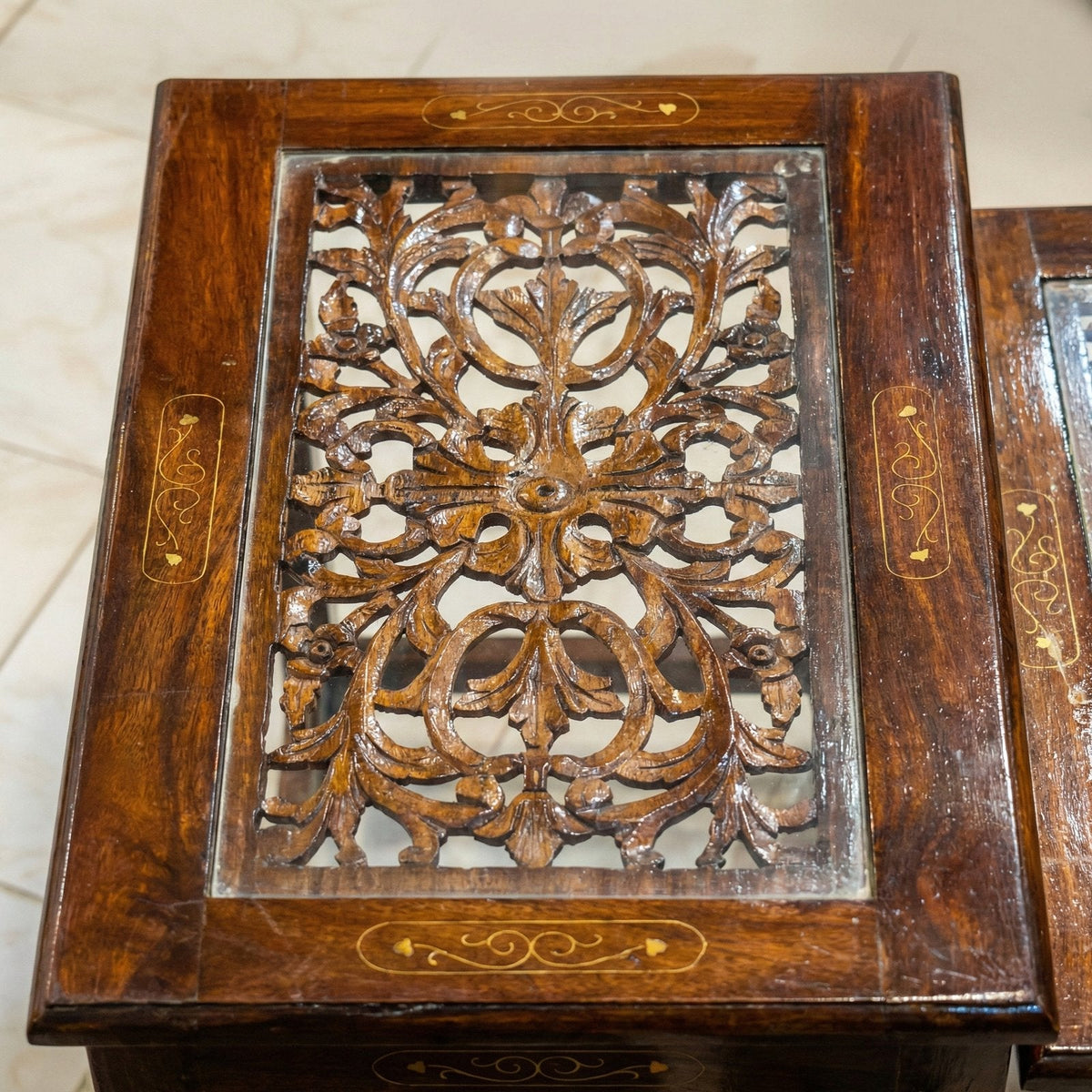 Mughal Nesting Coffee Tables Brass Inlay Solid Sheesham Wood 3 Pieces