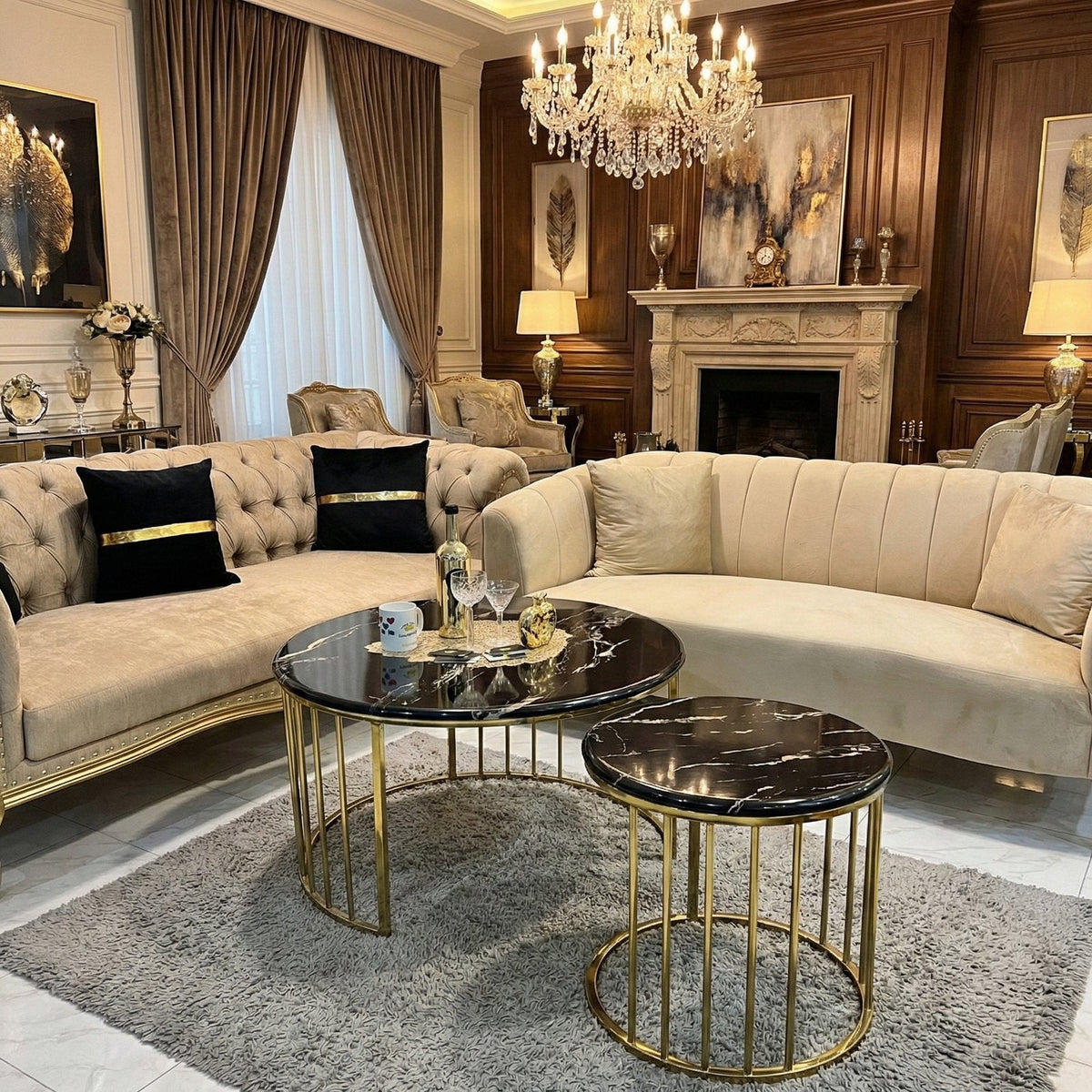 Noir Royale Coffee Table Stainless Steel Imported Marble Top
