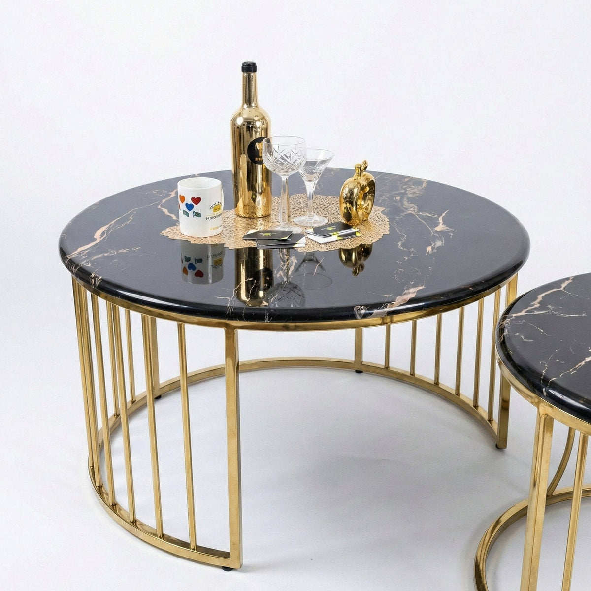 Noir Royale Coffee Table Stainless Steel Imported Marble Top