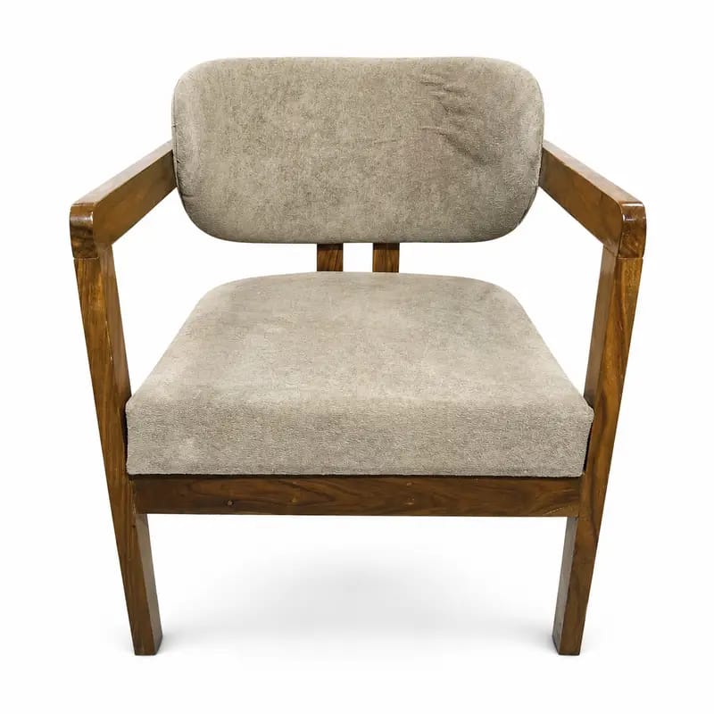 Wooden Arm Dining Chair with Neutral Upholstery by WAHABIBI